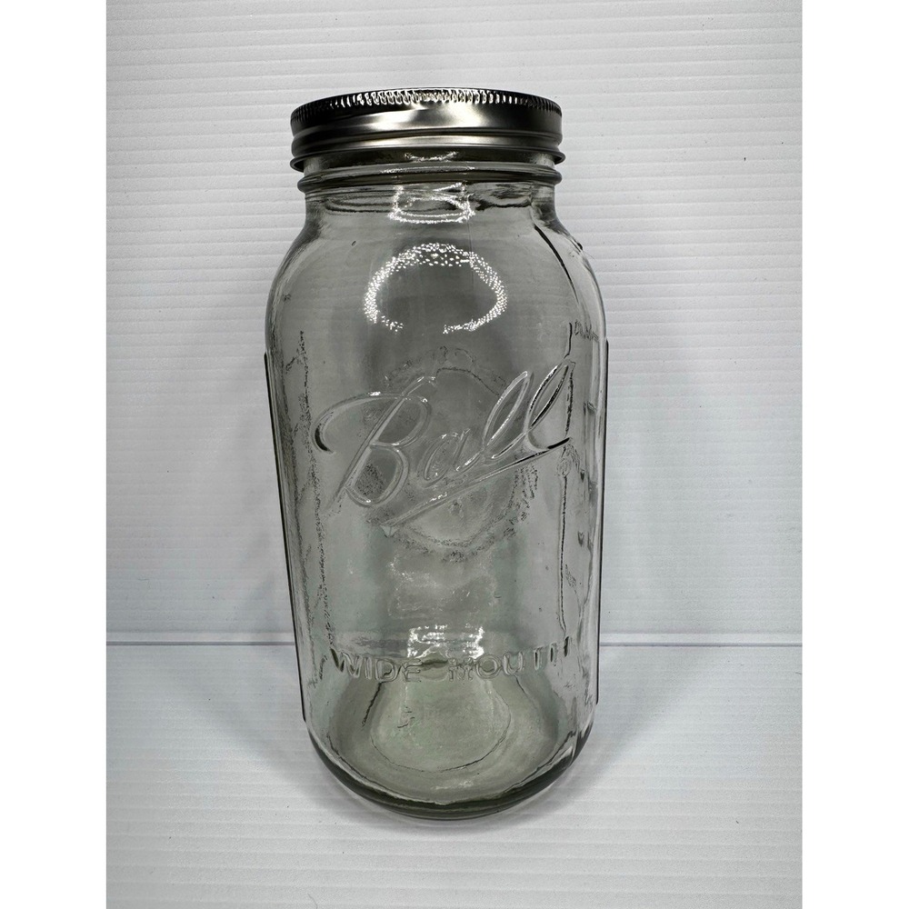 Ball Wide Mouth 32 oz Clear Glass Canning Jar, Reusable, Silver Metal Lid